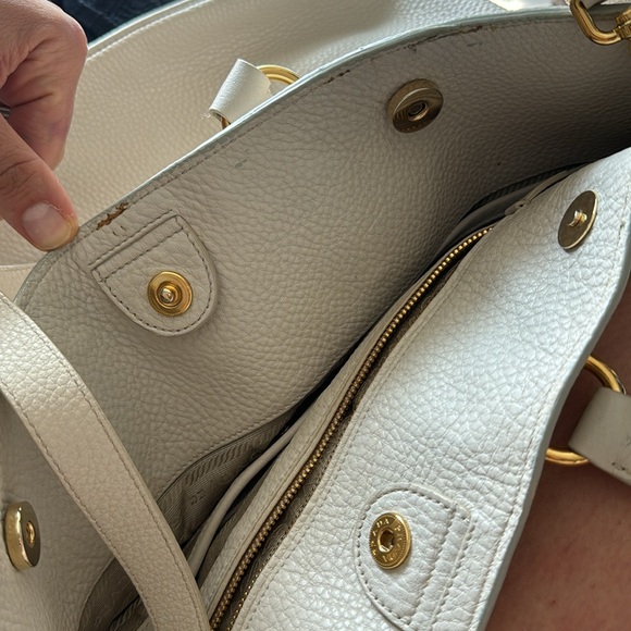 Prada Vitello Daino Pearl White Leather Convertible Shopper Tote Bag Purse - Picture 12 of 15